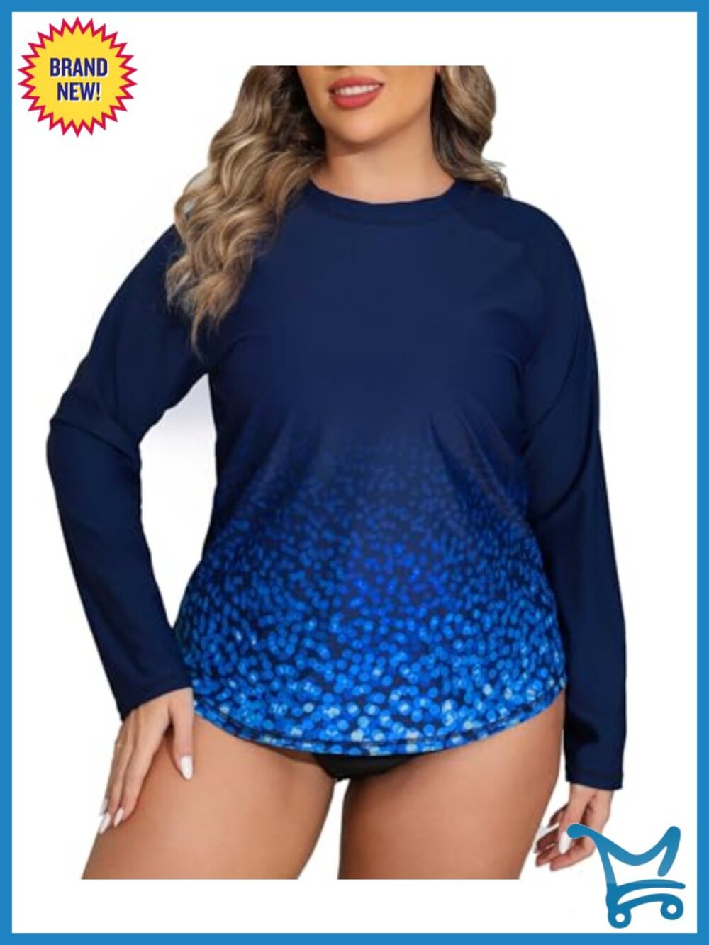 Plus Size Long Sleeve Rash Guard Loose Fit Swimsuit Top UPF50+ Sun Protection